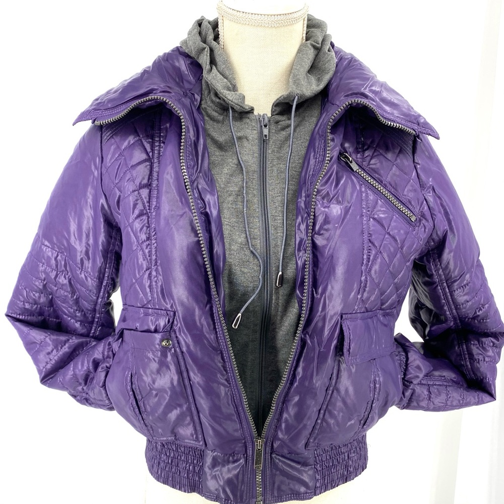 Grane Purple hooded long sleeve puffer coat - Picture 7 of 9